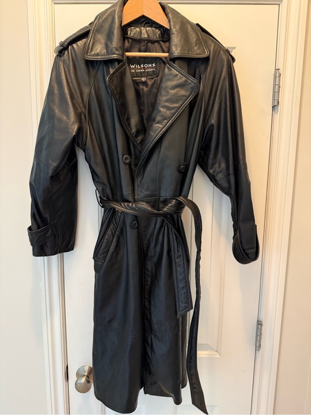 Wilson Black Leather Trench Coat with Belt